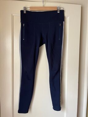 Athleta Navy Blue Zipper Pocket fleece lined Leggings